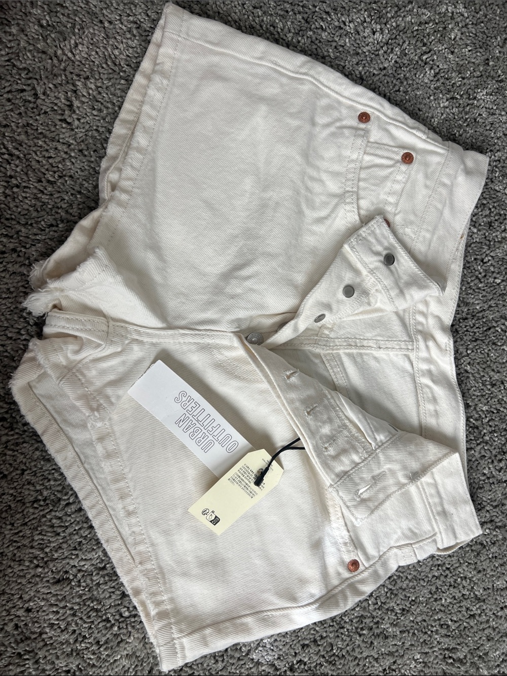 Levi's Cream White High-Rise Denim Cutoff Shorts